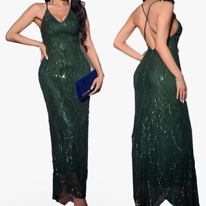 Brand: AlexQueen, Size: Large, Color: Green, Sequin Sparkly Maxi Prom Dress